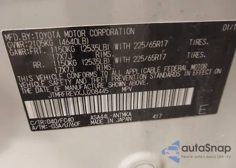 2018 Toyota Rav4 Xle z USA, uszkodzony, nr VIN JTMRFREVXJJ208445